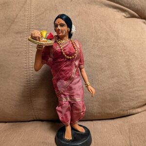 Handcrafted Indian Woman Figurine in Pink Saree